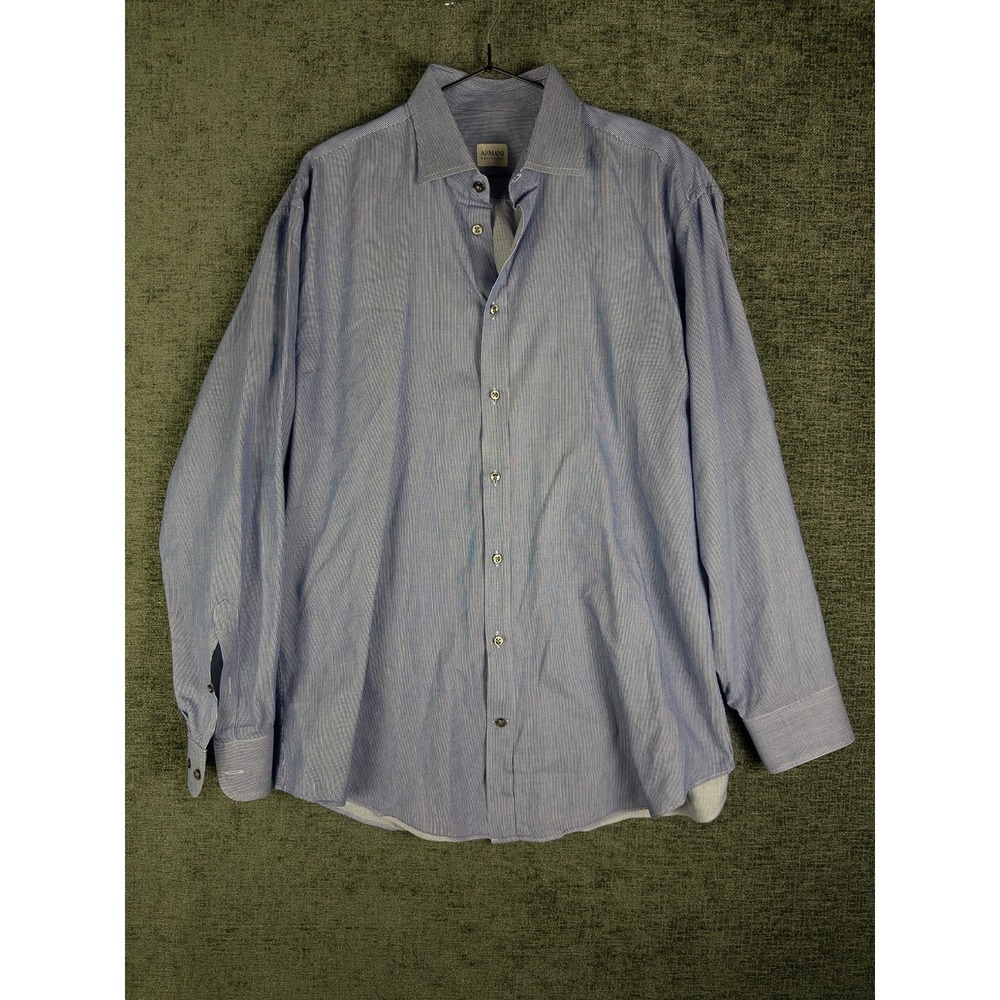 Armani Collezioni Shirt Mens 16.5 42 Blue Pinstriped Button Up Business Dress